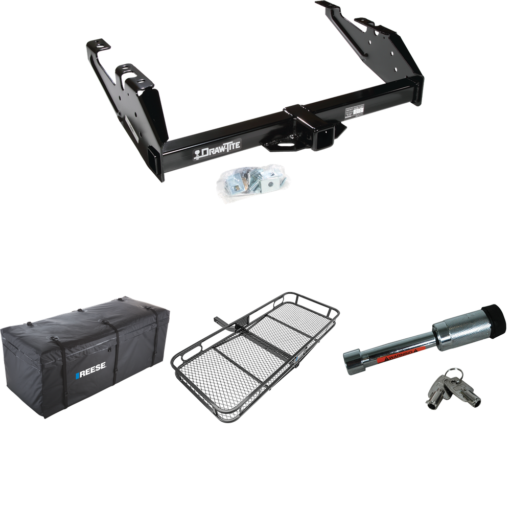 Fits 1988-1999 GMC C1500 Trailer Hitch Tow PKG w/ 60" x 24" Cargo Carrier + Cargo Bag + Hitch Lock By Draw-Tite