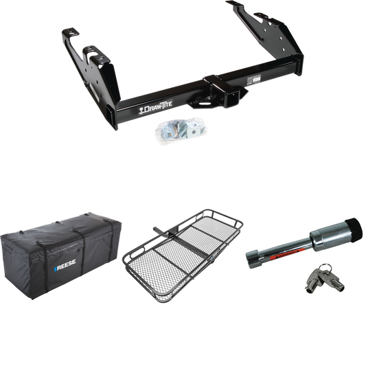 Fits 1988-1999 GMC C1500 Trailer Hitch Tow PKG w/ 60" x 24" Cargo Carrier + Cargo Bag + Hitch Lock By Draw-Tite