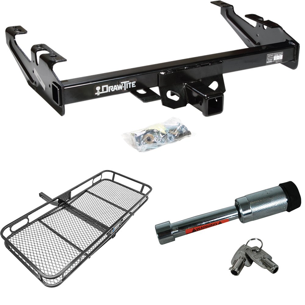 Fits 1988-1999 Chevrolet C2500 Trailer Hitch Tow PKG w/ 60" x 24" Cargo Carrier + Hitch Lock (For Regular & Extended Cabs Models) By Draw-Tite