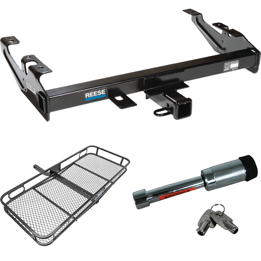 Fits 1988-1999 GMC K1500 Trailer Hitch Tow PKG w/ 60" x 24" Cargo Carrier + Hitch Lock By Reese Towpower