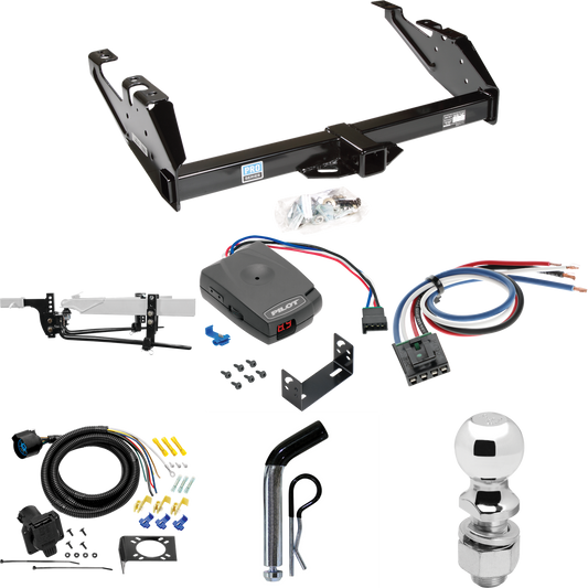 Fits 1988-2000 GMC K2500 Trailer Hitch Tow PKG w/ 8K Round Bar Weight Distribution Hitch w/ 2-5/16" Ball + 2" Ball + Pin/Clip + Pro Series Pilot Brake Control + Generic BC Wiring Adapter + 7-Way RV Wiring By Reese Towpower