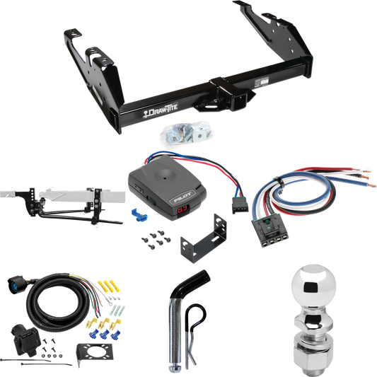 Fits 1988-1999 GMC K1500 Trailer Hitch Tow PKG w/ 8K Round Bar Weight Distribution Hitch w/ 2-5/16" Ball + 2" Ball + Pin/Clip + Pro Series Pilot Brake Control + Generic BC Wiring Adapter + 7-Way RV Wiring By Draw-Tite