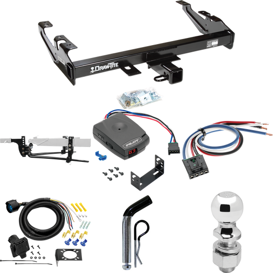 Fits 1988-2000 Chevrolet C3500 Trailer Hitch Tow PKG w/ 8K Round Bar Weight Distribution Hitch w/ 2-5/16" Ball + 2" Ball + Pin/Clip + Pro Series Pilot Brake Control + Generic BC Wiring Adapter + 7-Way RV Wiring (For Regular & Extended Cabs Models) By