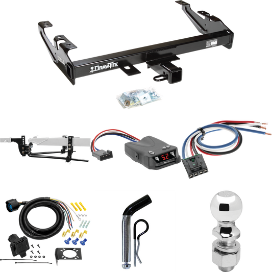 Fits 1988-1999 GMC C1500 Trailer Hitch Tow PKG w/ 8K Round Bar Weight Distribution Hitch w/ 2-5/16" Ball + 2" Ball + Pin/Clip + Tekonsha Brakeman IV Brake Control + Generic BC Wiring Adapter + 7-Way RV Wiring By Draw-Tite