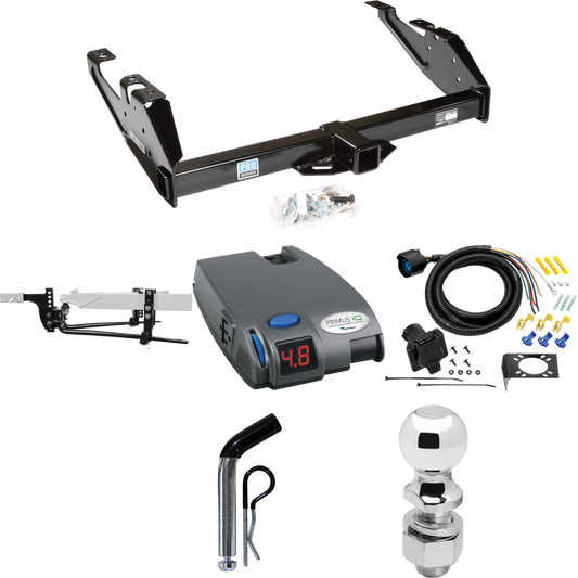 Fits 1988-2000 GMC K2500 Trailer Hitch Tow PKG w/ 8K Round Bar Weight Distribution Hitch w/ 2-5/16" Ball + 2" Ball + Pin/Clip + Tekonsha Primus IQ Brake Control + 7-Way RV Wiring By Reese Towpower