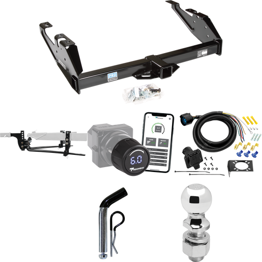 Fits 1992-2000 Chevrolet K3500 Trailer Hitch Tow PKG w/ 8K Round Bar Weight Distribution Hitch w/ 2-5/16" Ball + 2" Ball + Pin/Clip + Tekonsha Prodigy iD Bluetooth Wireless Brake Control + 7-Way RV Wiring (For Crew Cab Models) By Reese Towpower