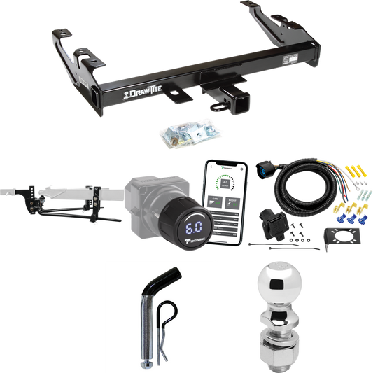 Fits 1988-1999 Chevrolet K2500 Trailer Hitch Tow PKG w/ 8K Round Bar Weight Distribution Hitch w/ 2-5/16" Ball + 2" Ball + Pin/Clip + Tekonsha Prodigy iD Bluetooth Wireless Brake Control + 7-Way RV Wiring (For Regular & Extended Cabs Models) By Draw-