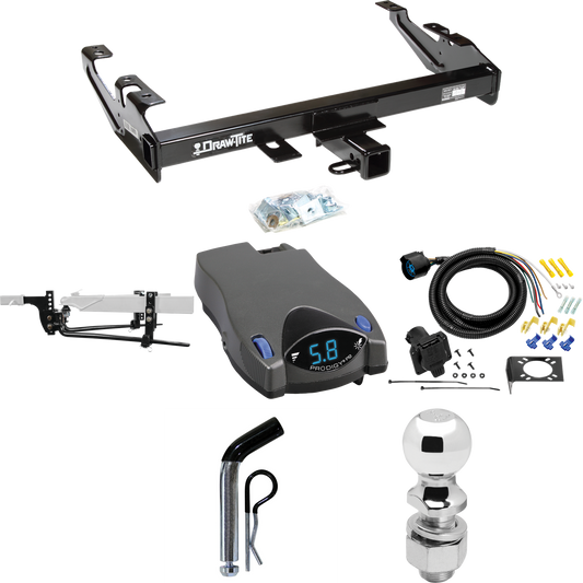 Fits 1988-1999 GMC C1500 Trailer Hitch Tow PKG w/ 8K Round Bar Weight Distribution Hitch w/ 2-5/16" Ball + 2" Ball + Pin/Clip + Tekonsha Prodigy P2 Brake Control + 7-Way RV Wiring By Draw-Tite