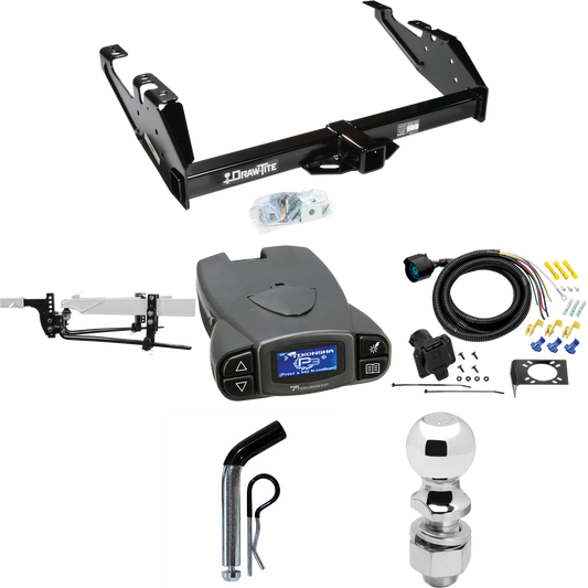 Fits 1992-2000 Chevrolet K2500 Trailer Hitch Tow PKG w/ 8K Round Bar Weight Distribution Hitch w/ 2-5/16" Ball + 2" Ball + Pin/Clip + Tekonsha Prodigy P3 Brake Control + 7-Way RV Wiring (For Crew Cab Models) By Draw-Tite