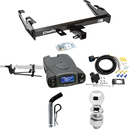 Fits 1988-2000 GMC C3500 Trailer Hitch Tow PKG w/ 8K Round Bar Weight Distribution Hitch w/ 2-5/16" Ball + 2" Ball + Pin/Clip + Tekonsha Prodigy P3 Brake Control + 7-Way RV Wiring By Draw-Tite