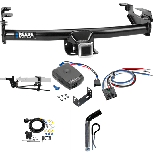 Fits 1988-2000 GMC C3500 Trailer Hitch Tow PKG w/ 8K Round Bar Weight Distribution Hitch w/ 2-5/16" Ball + Pin/Clip + Pro Series Pilot Brake Control + Generic BC Wiring Adapter + 7-Way RV Wiring By Reese Towpower