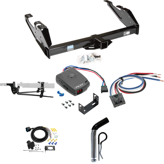 Fits 1988-2000 GMC C2500 Trailer Hitch Tow PKG w/ 8K Round Bar Weight Distribution Hitch w/ 2-5/16" Ball + Pin/Clip + Pro Series Pilot Brake Control + Generic BC Wiring Adapter + 7-Way RV Wiring By Reese Towpower