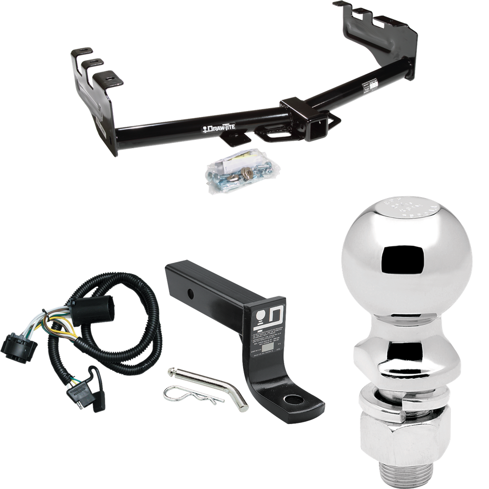 Fits 2007-2013 GMC Sierra 1500 Trailer Hitch Tow PKG w/ 4-Flat Wiring + Ball Mount w/ 4" Drop + 2-5/16" Ball By Draw-Tite