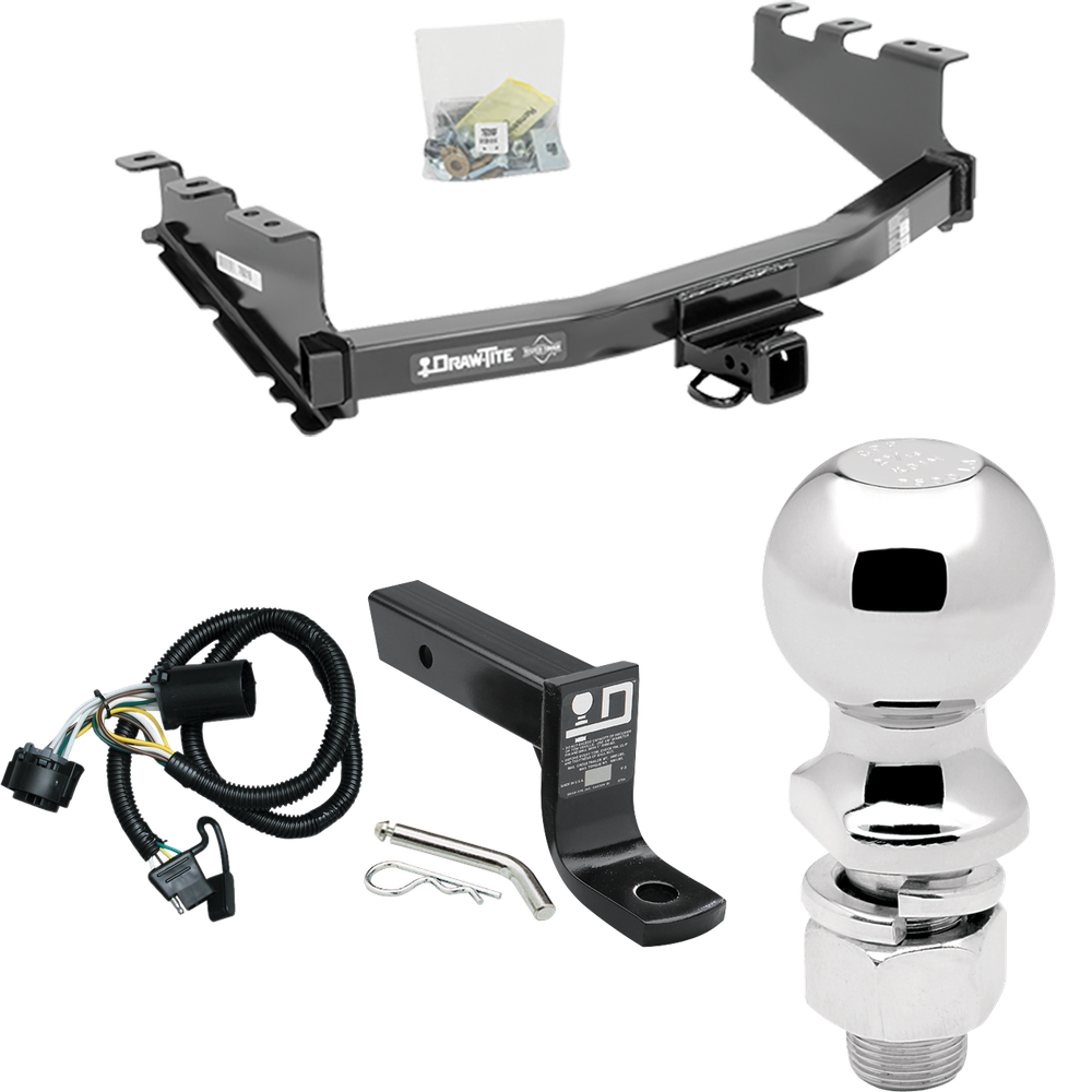 Fits 2014-2018 GMC Sierra 1500 Trailer Hitch Tow PKG w/ 4-Flat Wiring + Ball Mount w/ 4" Drop + 2-5/16" Ball By Draw-Tite