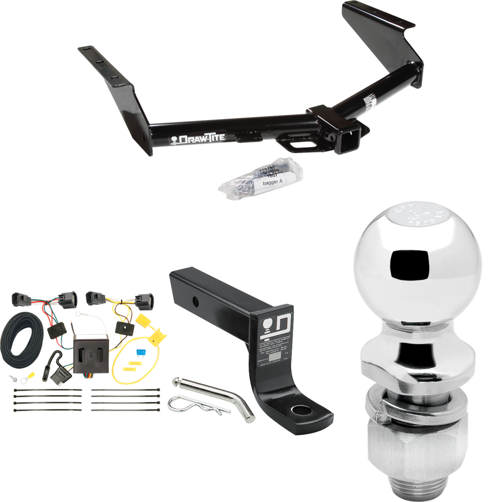 Fits 2008-2012 Jeep Liberty Trailer Hitch Tow PKG w/ 4-Flat Wiring + Ball Mount w/ 4" Drop + 2" Ball By Draw-Tite