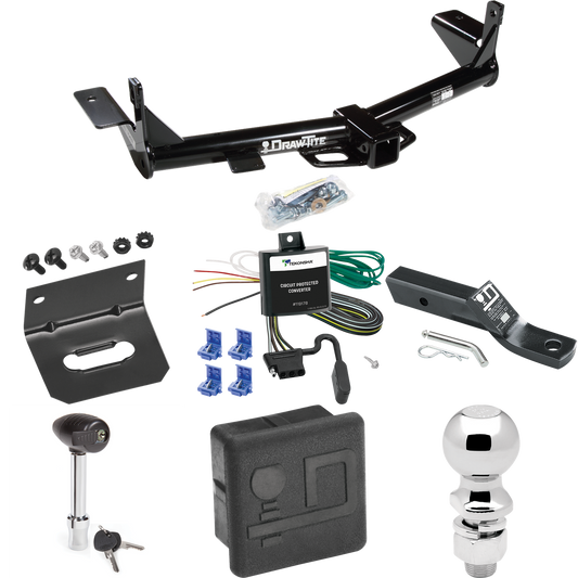 Fits 2006-2010 Ford Explorer Trailer Hitch Tow PKG w/ 4-Flat Wiring + Ball Mount w/ 2" Drop + 2-5/16" Ball + Wiring Bracket + Hitch Lock + Hitch Cover (For w/1-1/4" Receivers Models) By Draw-Tite