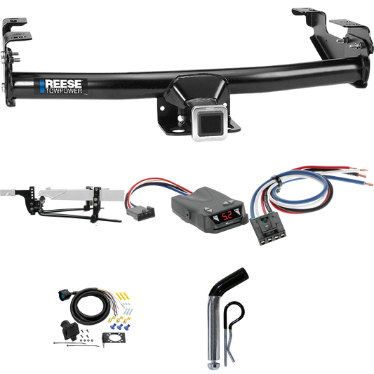 Fits 1975-1993 Ford F-250 Trailer Hitch Tow PKG w/ 8K Round Bar Weight Distribution Hitch w/ 2-5/16" Ball + Pin/Clip + Tekonsha Brakeman IV Brake Control + Generic BC Wiring Adapter + 7-Way RV Wiring By Reese Towpower