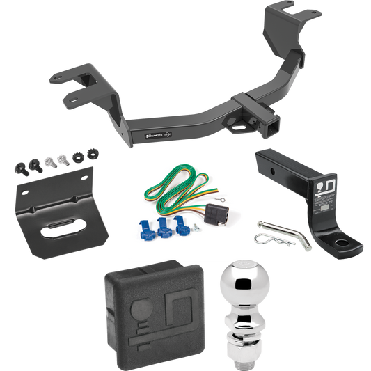 Fits 2019-2023 Chevrolet Silverado 1500 Trailer Hitch Tow PKG w/ 4-Flat Wiring + Ball Mount w/ 4" Drop + 2-5/16" Ball + Wiring Bracket + Hitch Cover By Draw-Tite