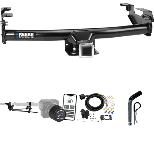 Fits 1992-2000 Chevrolet K2500 Trailer Hitch Tow PKG w/ 8K Round Bar Weight Distribution Hitch w/ 2-5/16" Ball + Pin/Clip + Tekonsha Prodigy iD Bluetooth Wireless Brake Control + 7-Way RV Wiring (For Crew Cab Models) By Reese Towpower