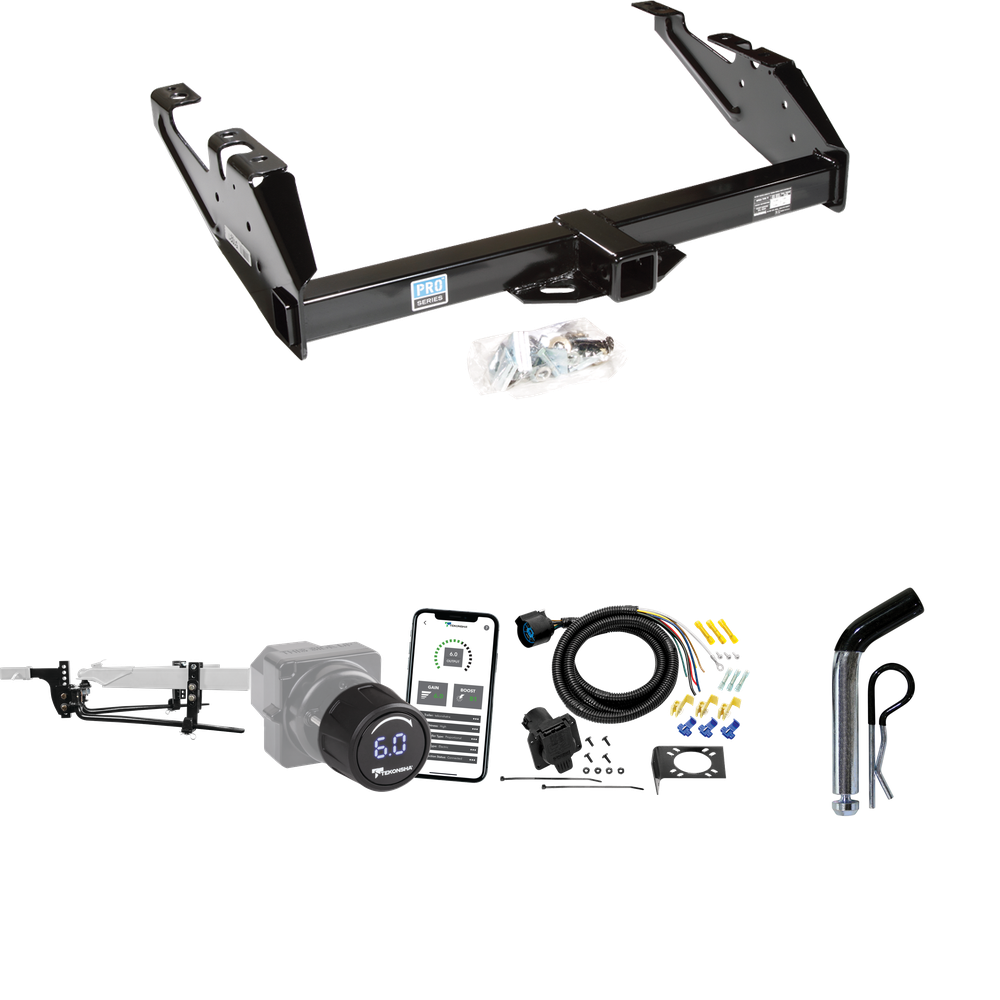 Fits 1992-2000 Chevrolet K2500 Trailer Hitch Tow PKG w/ 8K Round Bar Weight Distribution Hitch w/ 2-5/16" Ball + Pin/Clip + Tekonsha Prodigy iD Bluetooth Wireless Brake Control + 7-Way RV Wiring (For Crew Cab Models) By Reese Towpower