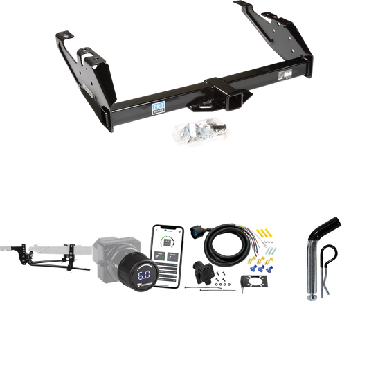 Fits 1992-2000 Chevrolet K2500 Trailer Hitch Tow PKG w/ 8K Round Bar Weight Distribution Hitch w/ 2-5/16" Ball + Pin/Clip + Tekonsha Prodigy iD Bluetooth Wireless Brake Control + 7-Way RV Wiring (For Crew Cab Models) By Reese Towpower