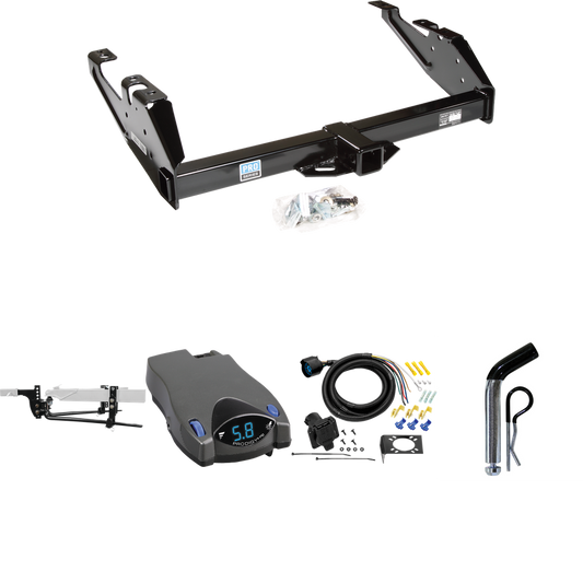 Fits 1992-2000 Chevrolet K3500 Trailer Hitch Tow PKG w/ 8K Round Bar Weight Distribution Hitch w/ 2-5/16" Ball + Pin/Clip + Tekonsha Prodigy P2 Brake Control + 7-Way RV Wiring (For Crew Cab Models) By Reese Towpower