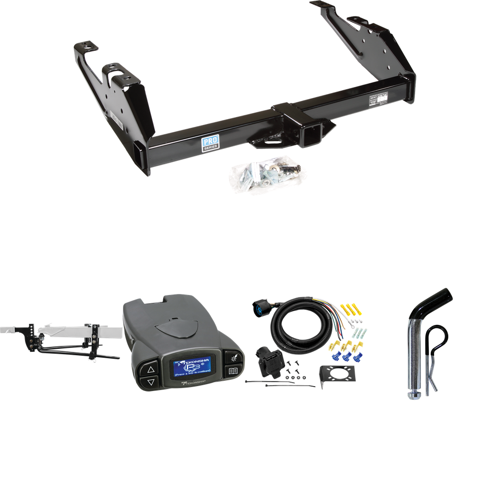 Fits 1992-2000 Chevrolet C3500 Trailer Hitch Tow PKG w/ 8K Round Bar Weight Distribution Hitch w/ 2-5/16" Ball + Pin/Clip + Tekonsha Prodigy P3 Brake Control + 7-Way RV Wiring (For Crew Cab Models) By Reese Towpower