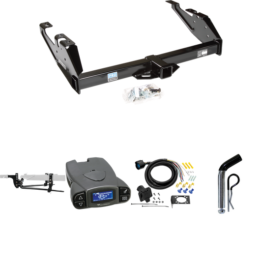 Fits 1992-2000 Chevrolet C3500 Trailer Hitch Tow PKG w/ 8K Round Bar Weight Distribution Hitch w/ 2-5/16" Ball + Pin/Clip + Tekonsha Prodigy P3 Brake Control + 7-Way RV Wiring (For Crew Cab Models) By Reese Towpower