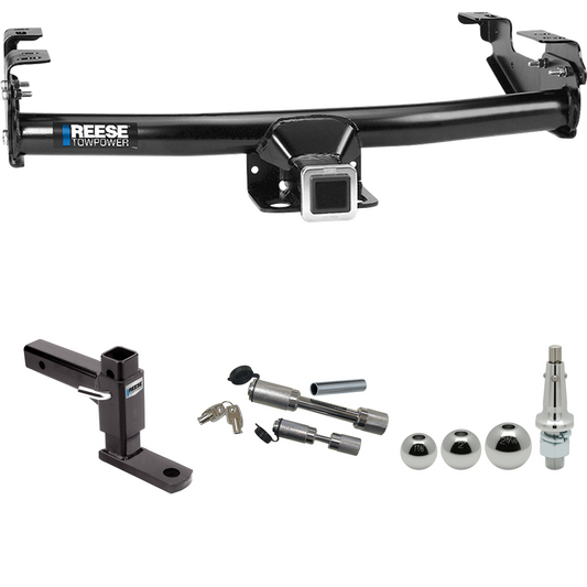 Fits 1977-1993 Dodge D150 Trailer Hitch Tow PKG w/ Adjustable Drop Rise Ball Mount + Dual Hitch & Copler Locks + Inerchangeable 1-7/8" & 2" & 2-5/16" Balls By Reese Towpower