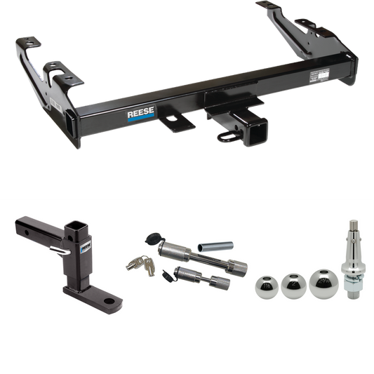 Fits 1988-1999 GMC C1500 Trailer Hitch Tow PKG w/ Adjustable Drop Rise Ball Mount + Dual Hitch & Copler Locks + Inerchangeable 1-7/8" & 2" & 2-5/16" Balls By Reese Towpower