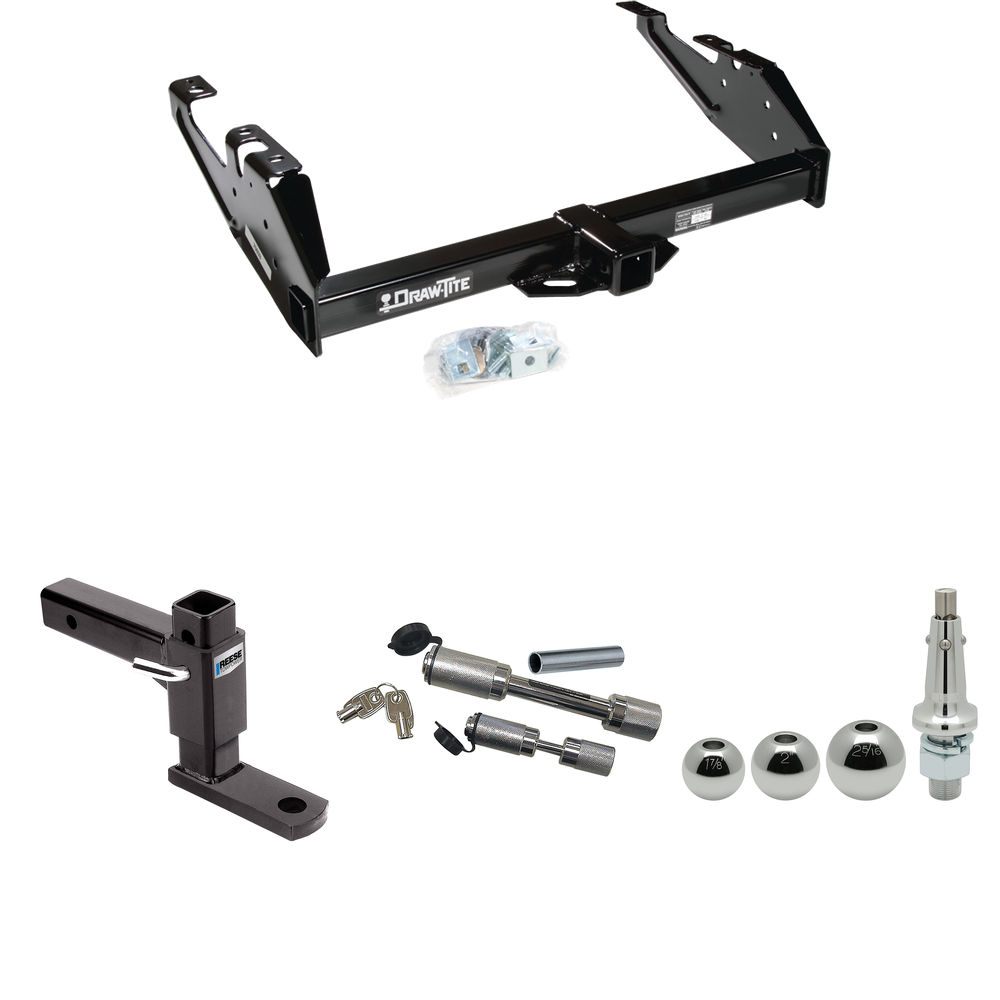 Fits 1988-1999 GMC C1500 Trailer Hitch Tow PKG w/ Adjustable Drop Rise Ball Mount + Dual Hitch & Copler Locks + Inerchangeable 1-7/8" & 2" & 2-5/16" Balls By Draw-Tite