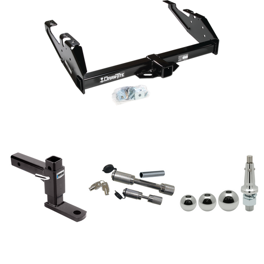 Fits 1992-2000 Chevrolet C2500 Trailer Hitch Tow PKG w/ Adjustable Drop Rise Ball Mount + Dual Hitch & Copler Locks + Inerchangeable 1-7/8" & 2" & 2-5/16" Balls (For Crew Cab Models) By Draw-Tite