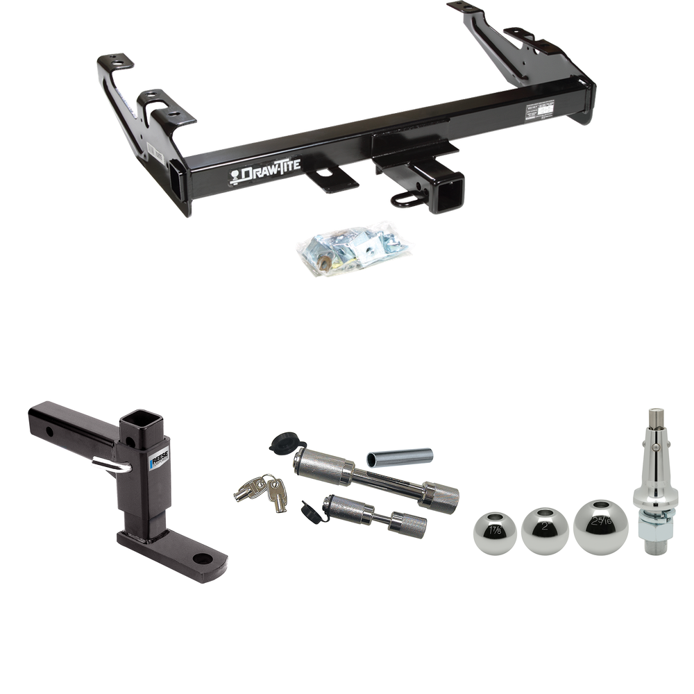 Fits 1988-2000 Chevrolet C3500 Trailer Hitch Tow PKG w/ Adjustable Drop Rise Ball Mount + Dual Hitch & Copler Locks + Inerchangeable 1-7/8" & 2" & 2-5/16" Balls (For Regular & Extended Cabs Models) By Draw-Tite