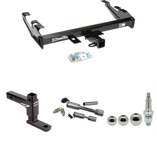 Fits 1988-2000 Chevrolet C3500 Trailer Hitch Tow PKG w/ Adjustable Drop Rise Ball Mount + Dual Hitch & Copler Locks + Inerchangeable 1-7/8" & 2" & 2-5/16" Balls (For Regular & Extended Cabs Models) By Draw-Tite