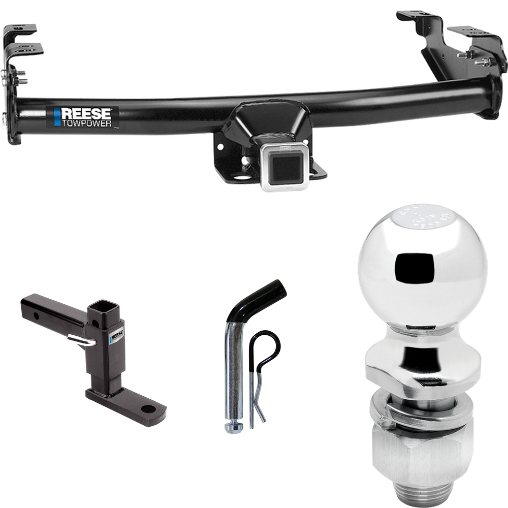 Fits 1992-2000 Chevrolet C3500 Trailer Hitch Tow PKG w/ Adjustable Drop Rise Ball Mount + Pin/Clip + 2" Ball (For Crew Cab Models) By Reese Towpower