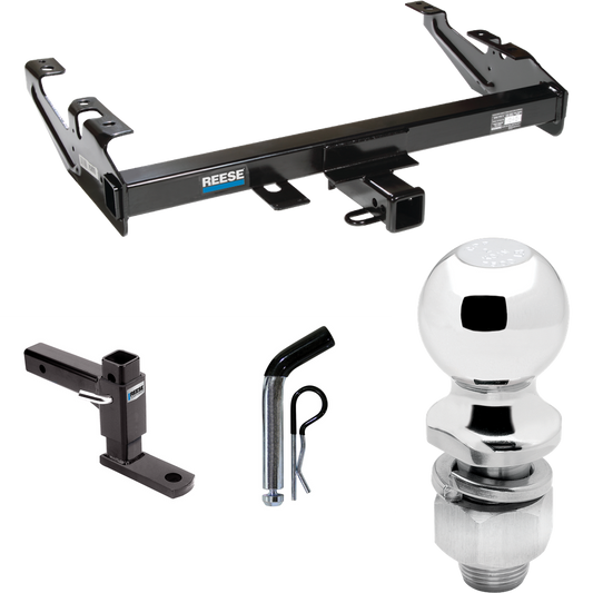 Fits 1988-2000 Chevrolet K3500 Trailer Hitch Tow PKG w/ Adjustable Drop Rise Ball Mount + Pin/Clip + 2" Ball (For Regular & Extended Cabs Models) By Reese Towpower