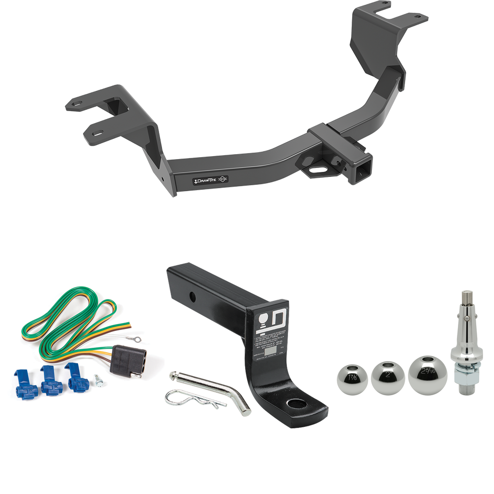 Fits 2019-2023 GMC Sierra 1500 Trailer Hitch Tow PKG w/ 4-Flat Wiring + Ball Mount w/ 4" Drop + Interchangeable Ball 1-7/8" & 2" & 2-5/16" By Draw-Tite