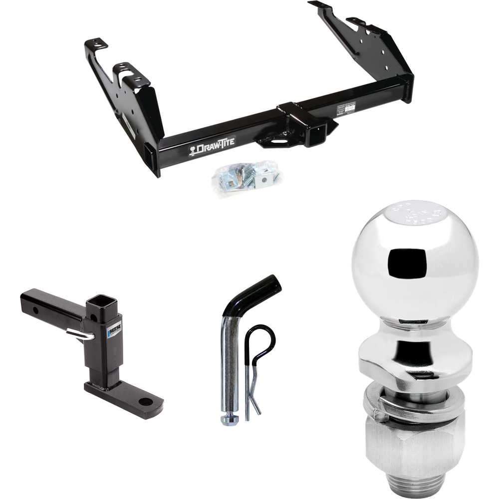 Fits 1988-1999 Chevrolet K1500 Trailer Hitch Tow PKG w/ Adjustable Drop Rise Ball Mount + Pin/Clip + 2" Ball By Draw-Tite