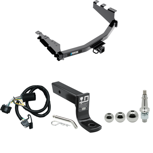 Se adapta al paquete de enganche de remolque GMC Sierra 1500 LD (cuerpo antiguo) 2019-2019 con 4 cables planos + soporte de bola con caída de 4" + bola intercambiable de 1-7/8" y 2" y 2-5/16" por Reese Towpower