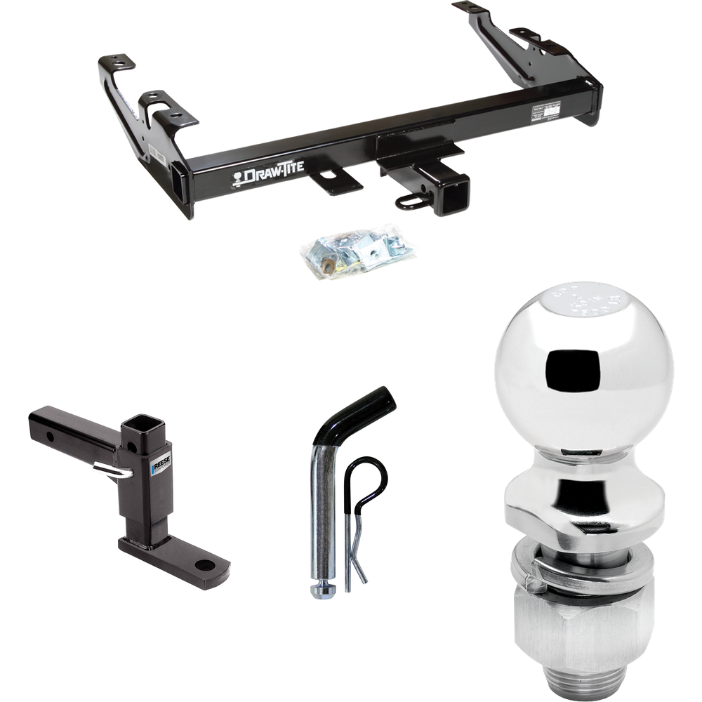 Fits 1988-1999 Chevrolet K1500 Trailer Hitch Tow PKG w/ Adjustable Drop Rise Ball Mount + Pin/Clip + 2" Ball By Draw-Tite