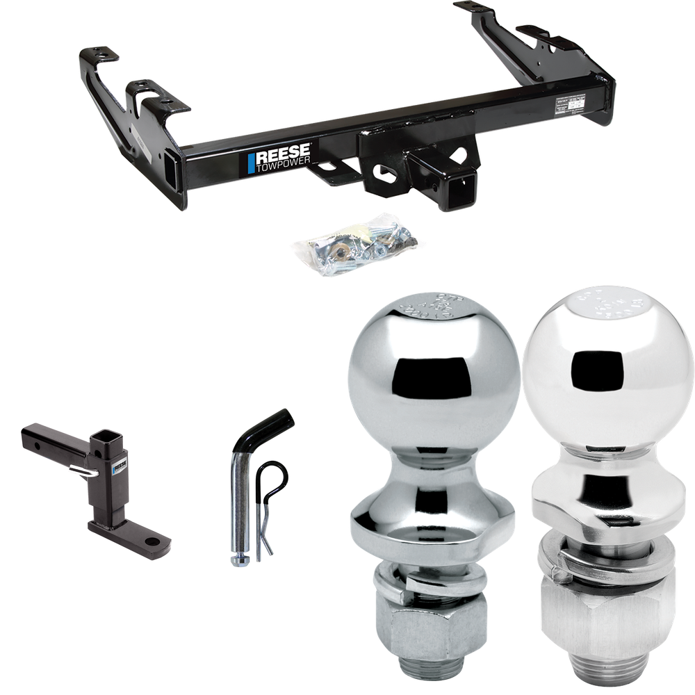 Fits 1988-2000 GMC C3500 Trailer Hitch Tow PKG w/ Adjustable Drop Rise Ball Mount + Pin/Clip + 2" Ball + 1-7/8" Ball By Reese Towpower