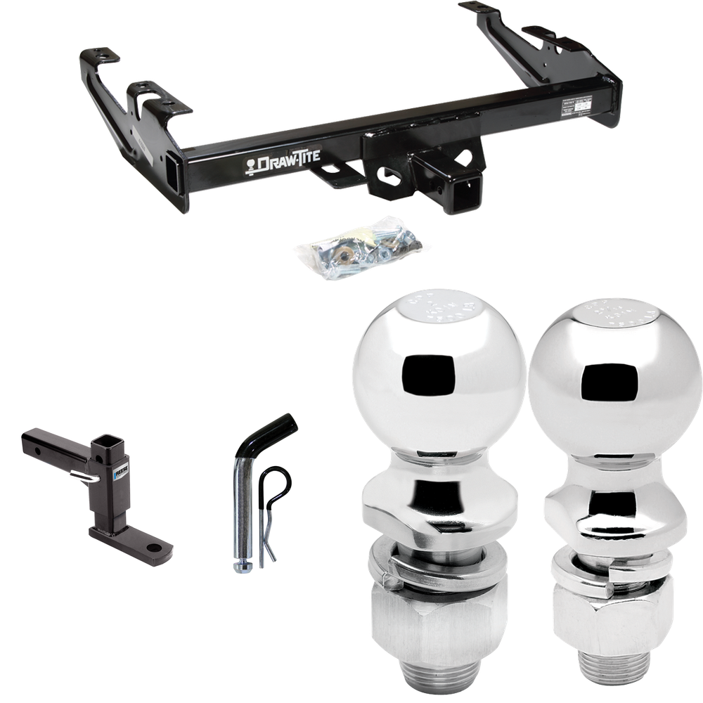 Fits 1992-2000 Chevrolet C2500 Trailer Hitch Tow PKG w/ Adjustable Drop Rise Ball Mount + Pin/Clip + 2" Ball + 2-5/16" Ball (For Crew Cab Models) By Draw-Tite