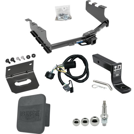 Fits 2019-2019 GMC Sierra 1500 LD (Old Body) Trailer Hitch Tow PKG w/ 4-Flat Wiring + Ball Mount w/ 4" Drop + Interchangeable Ball 1-7/8" & 2" & 2-5/16" + Wiring Bracket + Hitch Cover By Reese Towpower