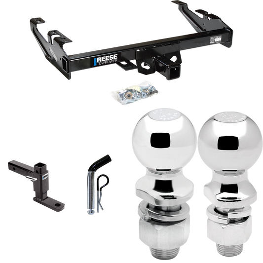 Fits 1988-2000 Chevrolet K3500 Trailer Hitch Tow PKG w/ Adjustable Drop Rise Ball Mount + Pin/Clip + 2" Ball + 2-5/16" Ball (For Regular & Extended Cabs Models) By Reese Towpower