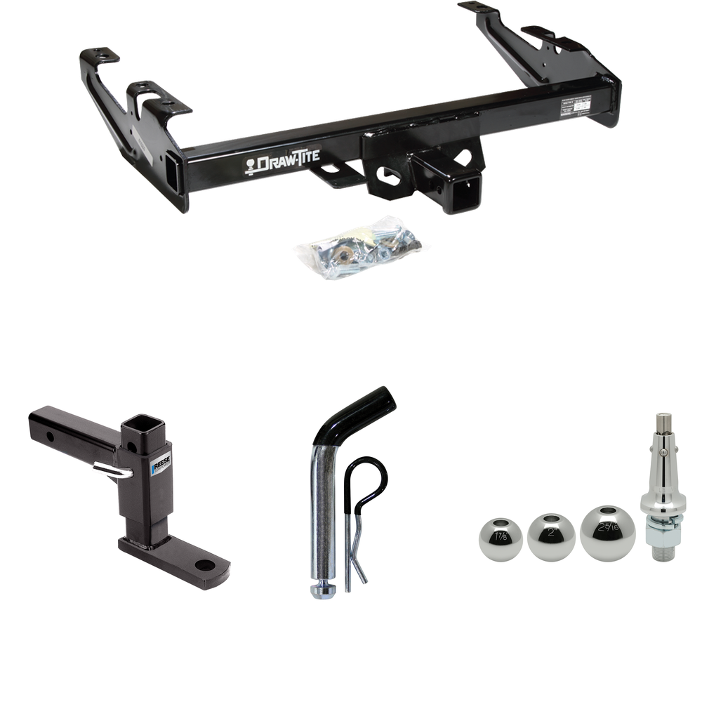 Fits 1992-2000 Chevrolet K2500 Trailer Hitch Tow PKG w/ Adjustable Drop Rise Ball Mount + Pin/Clip + Inerchangeable 1-7/8" & 2" & 2-5/16" Balls (For Crew Cab Models) By Draw-Tite