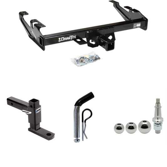 Fits 1992-2000 Chevrolet K2500 Trailer Hitch Tow PKG w/ Adjustable Drop Rise Ball Mount + Pin/Clip + Inerchangeable 1-7/8" & 2" & 2-5/16" Balls (For Crew Cab Models) By Draw-Tite