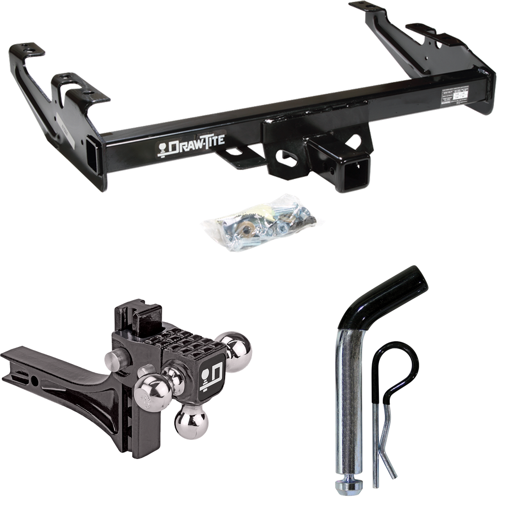 Fits 1988-1999 GMC C1500 Trailer Hitch Tow PKG w/ Adjustable Drop Rise Triple Ball Ball Mount 1-7/8" & 2" & 2-5/16" Trailer Balls + Pin/Clip By Draw-Tite