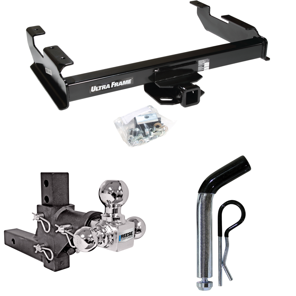 Fits 1988-2000 GMC K3500 Trailer Hitch Tow PKG w/ Adjustable Drop Rise Triple Ball Ball Mount 1-7/8" & 2" & 2-5/16" Trailer Balls + Pin/Clip By Draw-Tite