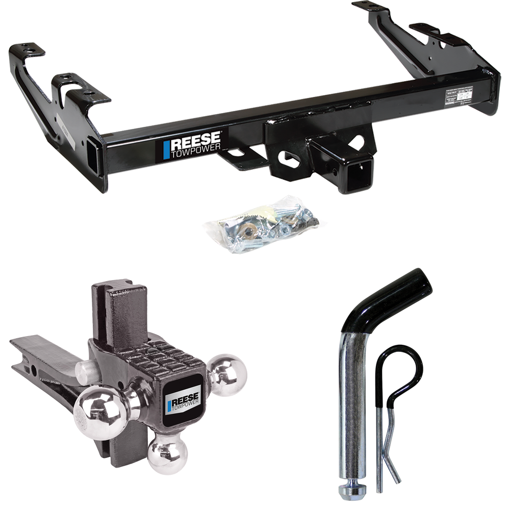 Se adapta al paquete de remolque con enganche de remolque Chevrolet C1500 1988-1999 con soporte de bola triple ajustable con elevación de caída, bolas de remolque de 1-7/8" y 2" y 2-5/16" + pasador/clip de Reese Towpower