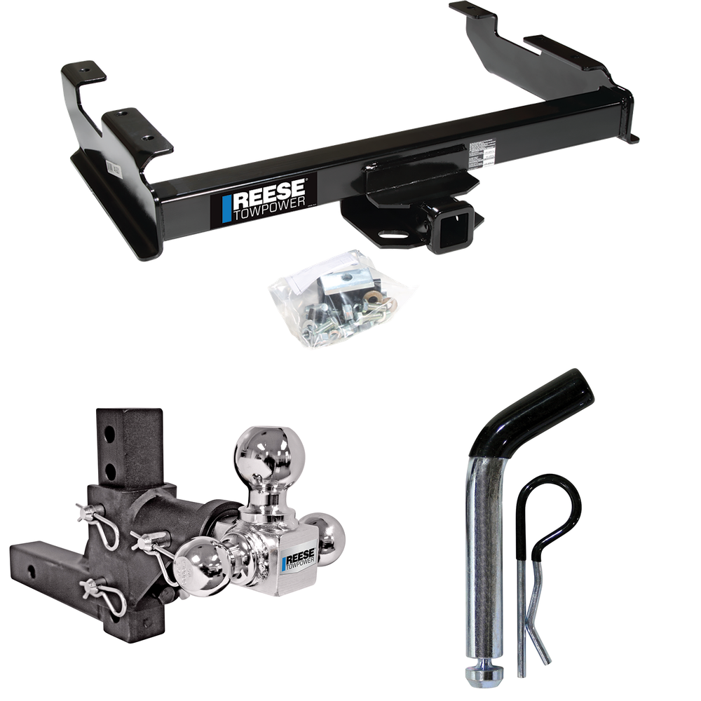 Fits 1988-1999 Chevrolet K1500 Trailer Hitch Tow PKG w/ Adjustable Drop Rise Triple Ball Ball Mount 1-7/8" & 2" & 2-5/16" Trailer Balls + Pin/Clip By Reese Towpower